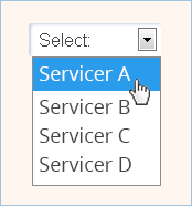 Dropdown menu displaying four different servicer options.